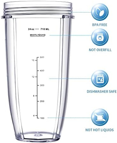 Blender Replacement Parts For Ninja 32Oz&24Oz Cup And With Lids 7 Fins Extractor Blade For Nutri Ninja Auto Iq Bn801 Bl640-30 Bl642-30 (4 Pcs)
