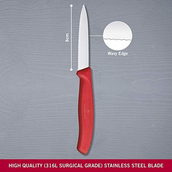 Victorinox Vic-6.7631 Swiss Classic Paring 3¼"" Serrated Spear Point Blade 5/8"" Width At Handle Red Multicolor M
