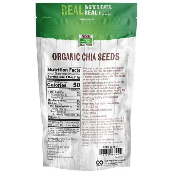 NOW Foods  Organic Black Chia Seeds  Non-GMO Source of Healthy Fatty Acids and Fiber 12-Ounce  Packaging May Vary