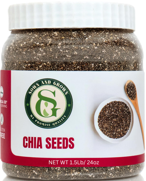 Sown and Grown Raw Chia Seeds- 1.5 lb  Chia Seed with Omega-3  Non-GMO  Gluten-Free  Keto Diet Friendly  Vegan Good Source of Fiber