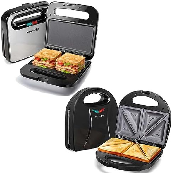 Aigostar 2 Sandwich Maker Non-Stick Panini Press Sandwich Maker Breakfast Grilled Cheese Maker Stainless Steel Tostadora De Pan