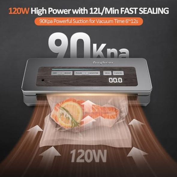 Vacuum Sealer Machine 90Kpa 120W Wide Seal All-In-1 Powerful Food Storage Build-In Cutter Bags Storage Digital Countdown Display 2 Bag Rolls And 5Pcs Pre-Cut Bags (Gray Wood) Vacuum Sealer Machine 90Kpa 120W Wide Seal All-In-1 Powerful Food Storage Build-In Cutter Bags Storage Digital Countdown Display 2 Bag Rolls And 5Pcs Pre-Cut Bags (Gray Wood)