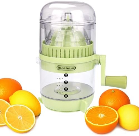 Manual Hand Crank Juicer - Portable Citrus Juicer For Oranges Lemons & More - Hand Operated Fruit Juice Press For Home & Outdoor Use (Green)