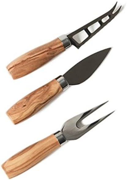 Berard 3-Piece Stainless Steel Cheese Knife Set With Olive Wood Handles (Hard Knife Soft/Medium Knife And Cheese Fork) Berard 3-Piece Stainless Steel Cheese Knife Set With Olive Wood Handles (Hard Knife Soft/Medium Knife And Cheese Fork)