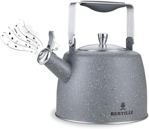 Bertille Teapot 2.5Qt Whistle Exquisite Teapot For Stovetop 18/8 Stainless Steel Stovetop Teapot (Starry Sky Grey) Bertille Teapot 2.5Qt Whistle Exquisite Teapot For Stovetop 18/8 Stainless Steel Stovetop Teapot (Starry Sky Grey)