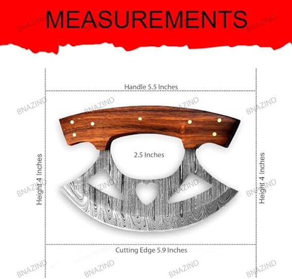 Damascus Alaskan Ulu Knife Handmade 5.75" Alaska Knives Pizza Cutter Rocker Knife Mezzaluna Knife With Sheath Multi-Purpose Damascus Knives For Skinning Hunting Chopping