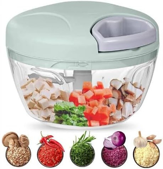 Premium Manual Food Processor - Easy Pull Food Chopper - Powerful Vegetable Slicer And Dicer - Garlic Onion Chopper – Fruit Shredders – Hand Held Green 12.5X8X8