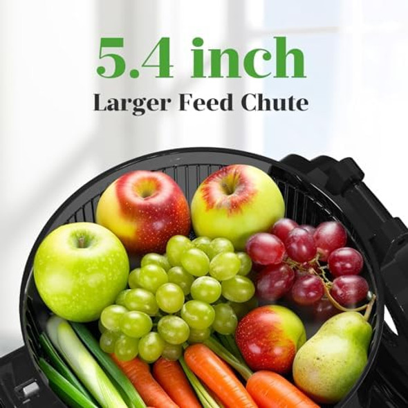 Cold Press Juicer 5.4" Wide Feed Chute Juicers With 350W Power Motor Slow Masticating Juicer Machine With High Juice Yield For Whole Vegetables & Fruits Easy To Clean Grey(Pro)
