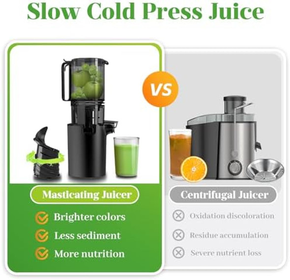 Cold Press Juicer 5.4" Wide Feed Chute Juicers With 350W Power Motor Slow Masticating Juicer Machine With High Juice Yield For Whole Vegetables & Fruits Easy To Clean Grey(Pro)