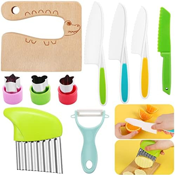 10Pcs Kids Knife Set Toddler Safe Knives For Real Cooking Serrated Edges Kids Cooking Utensils Kitchen Tools For Toddlers Potato Slicers Cake Scraper 10Pcs Kids Knife Set Toddler Safe Knives For Real Cooking Serrated Edges Kids Cooking Utensils Kitchen Tools For Toddlers Potato Slicers Cake Scraper