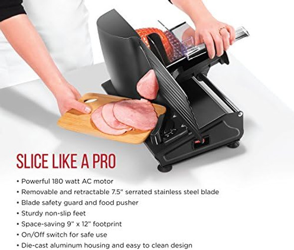 Chefman Electric Deli Slicer With Adjustable Slices Stainless Steel Blades Safe Feet - For Ham Cheese Bread Fruit & Veggies Chefman Electric Deli Slicer With Adjustable Slices Stainless Steel Blades Safe Feet - For Ham Cheese Bread Fruit & Veggies