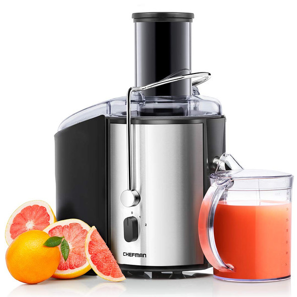 Chefman 2-Speed Electric Juicer Extra-Wide Feeding Tube For Whole Fruits Make Nutritious Vegetable And Green Juice Detachable 1 Quart Pitcher Built In Foam Separator Dishwasher Safe Parts