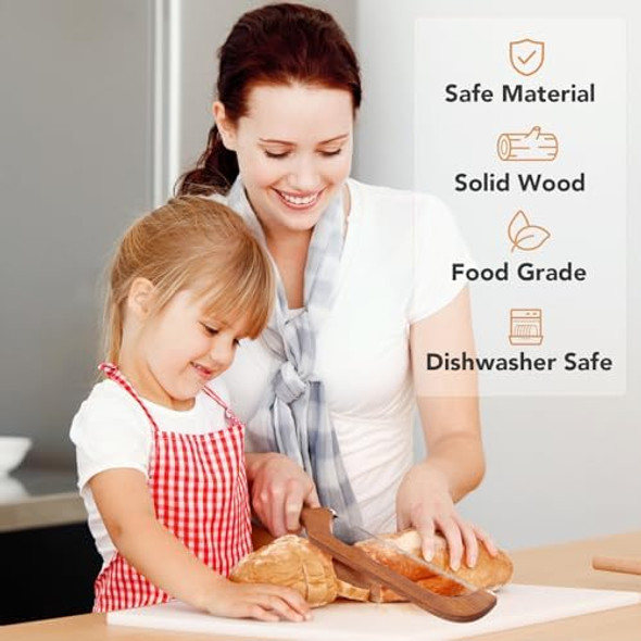 Coanto Bread Knife For Homemade Bread Sourdough Bread Slicer With Ergonomic Wooden Handle & Sharp Serrated Blade Includes Dough Mixing Spurtle Spatula For Baking Enthusiasts