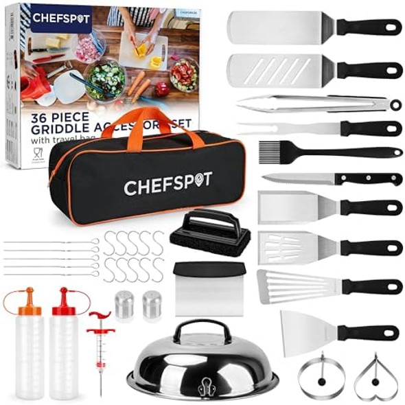Chefspot 36Pc Griddle Accessories Kit – Flat Top Grill Accessories Hibachi Spatula Set For Weber And Blackstone Griddles Breakfast Tools Basting Cover Cleaning Brush For Outdoor Bbq Chefspot 36Pc Griddle Accessories Kit – Flat Top Grill Accessories Hibachi Spatula Set For Weber And Blackstone Griddles Breakfast Tools Basting Cover Cleaning Brush For Outdoor Bbq