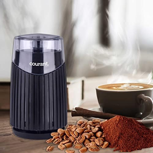Courant Electric Coffee Grinder One Touch Coffee Bean And Spice Grinder With Heavy-Duty Stainless Steel Blades Durable Base150 Watt Powerful Motor Black Courant Electric Coffee Grinder One Touch Coffee Bean And Spice Grinder With Heavy-Duty Stainless Steel Blades Durable Base150 Watt Powerful Motor Black