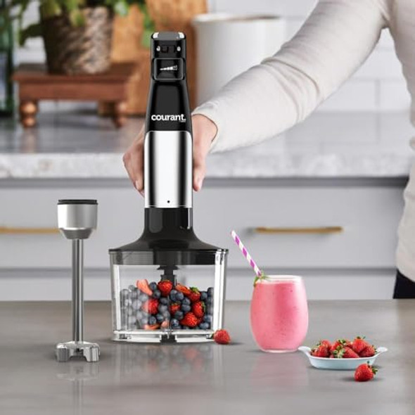 Courant Immersion Handheld Blender4 In 1 400W Stick Blender Variable Speed Stainless Steel Blades Blending Shaft WhiskChopperMasher Beaker Stainless Steel Led Display