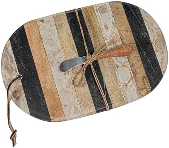 Creative Co-Op Marble And Mango Wood Cheese Board Set With Knife Multicolor Medium Multi Creative Co-Op Marble And Mango Wood Cheese Board Set With Knife Multicolor Medium Multi