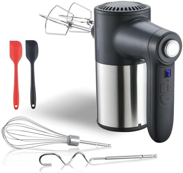 7-Speed Cordless Hand Mixer For Baking - Electric Handheld Mixer With 6 Stainless Steel Attachments Turbo Boost Digital Display Eject Button - Lightweight Cake Mixer For Eggs Cream Cookie Dough