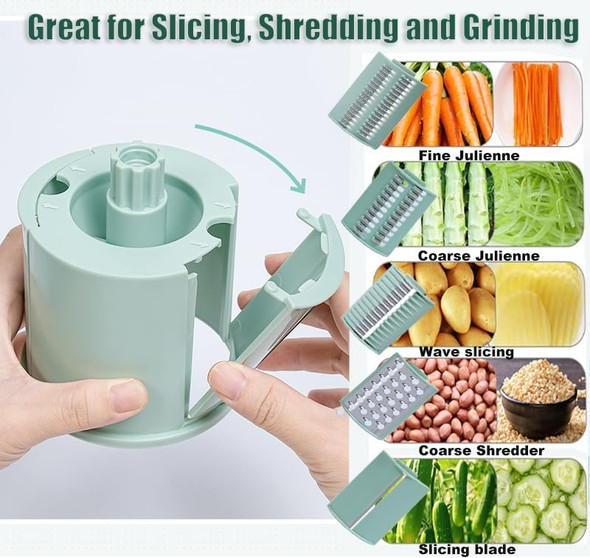 5-In-1 Rotary Cheese Grater With HandleMultifunctional Manual Vegetable Shredder With Interchangeable BladesStrong Suction Base，Effortless Shredding For CheeseNutsFruitsVeggies (Green)