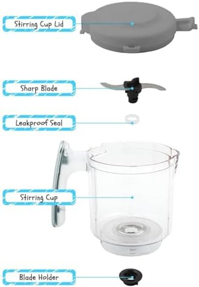 Replacement Stirring Cup & Blade With Steaming Basket For Evla'S Baby Food Maker - White