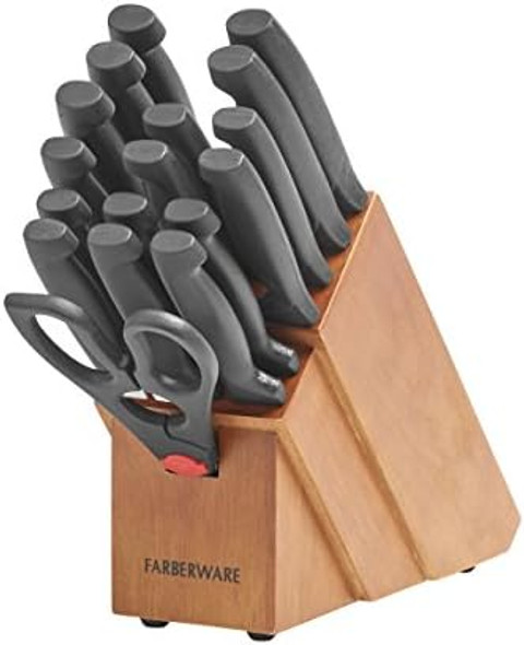 Farberware Never Needs Sharpening High-Carbon Stainless Steel Knife Block Set With Non-Slip Handles 18 Piece Black