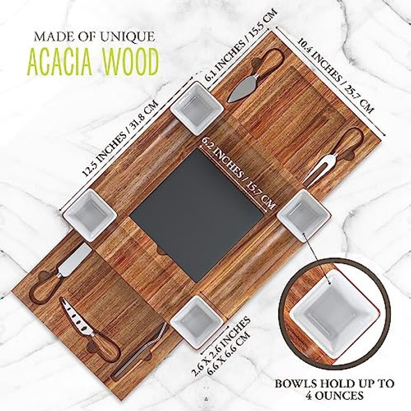 G Francis Large Charcuterie Boards With Bowls And Cheese Board Knife Set - 12.5In Square Acacia Wood Serving Platter Set