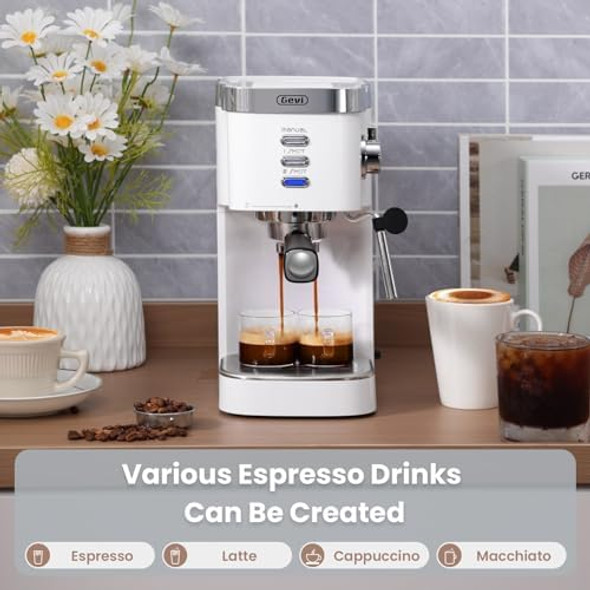 Gevi Espresso Machine 20 Bar High PressureCompact Espresso Maker With Milk Frother Steam WandCappuccinoLatte Maker With Adjustable Shot Volume For Home For Mom And Dad