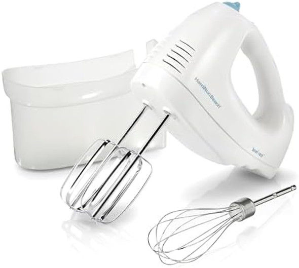Hamilton Beach 6-Speed Electric Hand Mixer With Whisk Traditional Beaters Snap-On Storage Case 250 Watts White Hamilton Beach 6-Speed Electric Hand Mixer With Whisk Traditional Beaters Snap-On Storage Case 250 Watts White