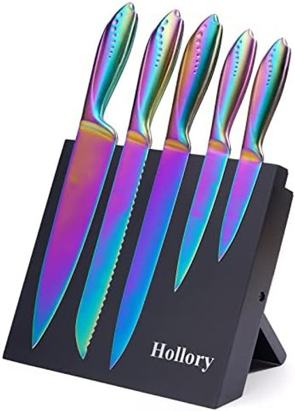 Rainbow Knives Block Set 6 Pieces Iridescent German High Carbon Stainless Steel Kitchen Knives Pack With Magnetic Knife Display Rack Rainbow Knives Block Set 6 Pieces Iridescent German High Carbon Stainless Steel Kitchen Knives Pack With Magnetic Knife Display Rack
