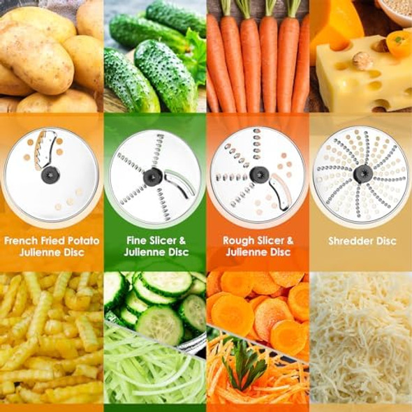 Homtone Food Processor 16 Cup Vegetable Chopper Electric Food Processors For Shredding Slicing Doughing And Chopping 6 Blades 8 Functions For Home Use 2 Speed & Pulse Speed 600W Red