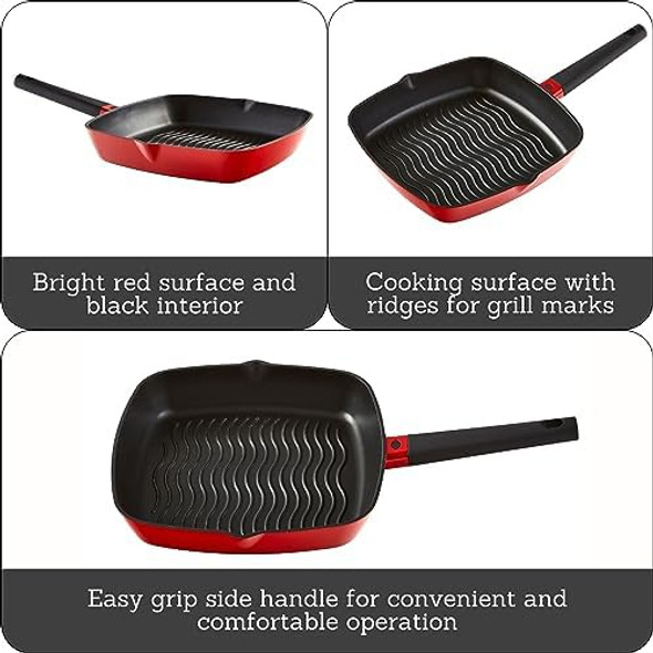 Imusa Usa Red 11" Cast Aluminum Deep Square Griddle With Grill Marks