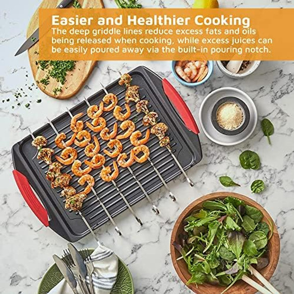 Jean-Patrique Stove Top Griddle With Handles + 6 Stainless Steel Skewers - Cast Aluminum Flat Top Griddle With Metal Skewers For Grilling Jean-Patrique Stove Top Griddle With Handles + 6 Stainless Steel Skewers - Cast Aluminum Flat Top Griddle With Metal Skewers For Grilling