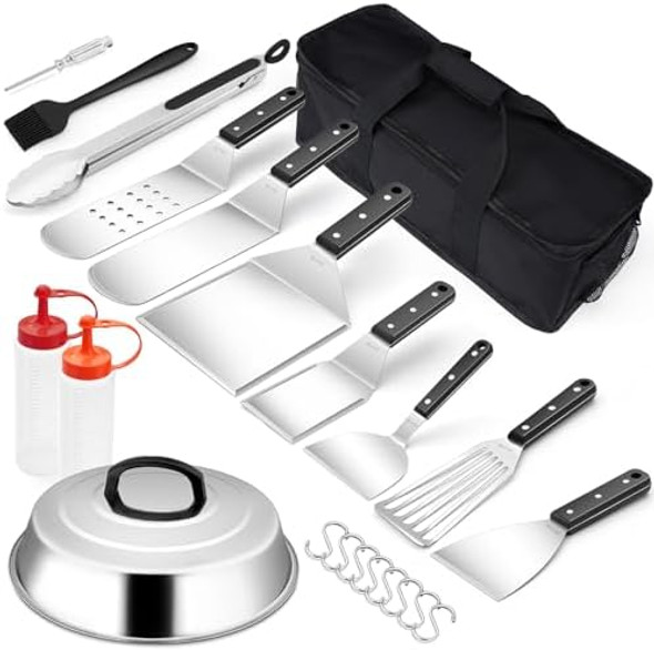 22Pcs Griddle Accessories Kit Flattop Grilling Accessory Set Joyfair Bbq Grilling Spatula Tools With Basting Cover For Teppanyaki Hibachi Grill 18/10 Stainless Steel Rust- (Abs Handles) 22Pcs Griddle Accessories Kit Flattop Grilling Accessory Set Joyfair Bbq Grilling Spatula Tools With Basting Cover For Teppanyaki Hibachi Grill 18/10 Stainless Steel Rust- (Abs Handles)