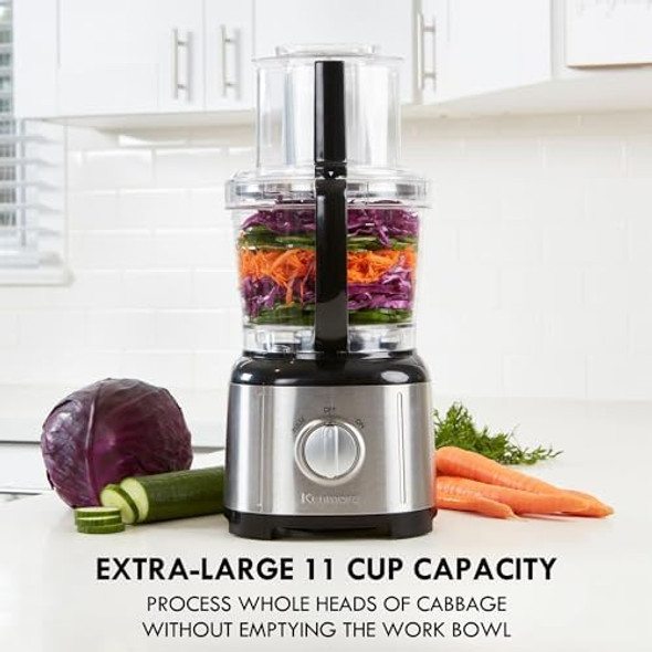 Kenmore 11 Cup Food Processor - Vegetable & Fruit Salad Cutter Multifunctional Chopper Clicer Mincer Puree Grater Blades Shredder Compact Stainless Steel Kitchen Appliances 500 W Black