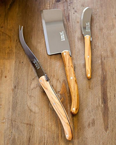 Genuine Jean Dubost Laguiole 3-Piece Cheese Knife Set Olivewood Genuine Jean Dubost Laguiole 3-Piece Cheese Knife Set Olivewood