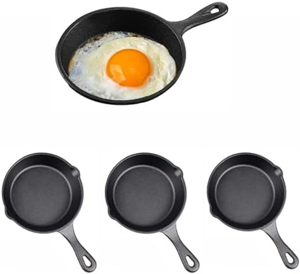 4 Pack Mini Cast Iron Skillet Indoor And Outdoor Use Non-StickOven Grill Safe 4"" Small Frying Pans With Double Drip-Spouts For Stove Black 4 Pack Mini Cast Iron Skillet Indoor And Outdoor Use Non-StickOven Grill Safe 4"" Small Frying Pans With Double Drip-Spouts For Stove Black