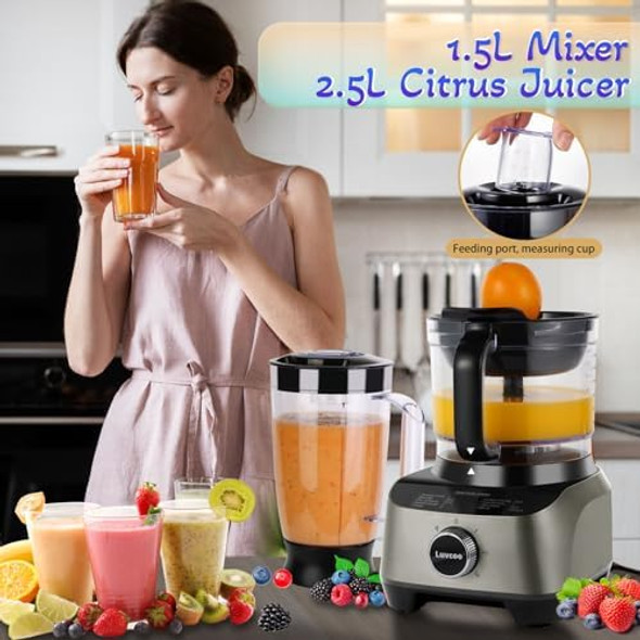 14 Cup Blender And Food Processor Combo For KitchenLarge Food Processor For Vegetable ChopperBlenderMeat GrinderMixingMincingSlicingShreddingPurees & Dough Easy Clean For Home Use600W