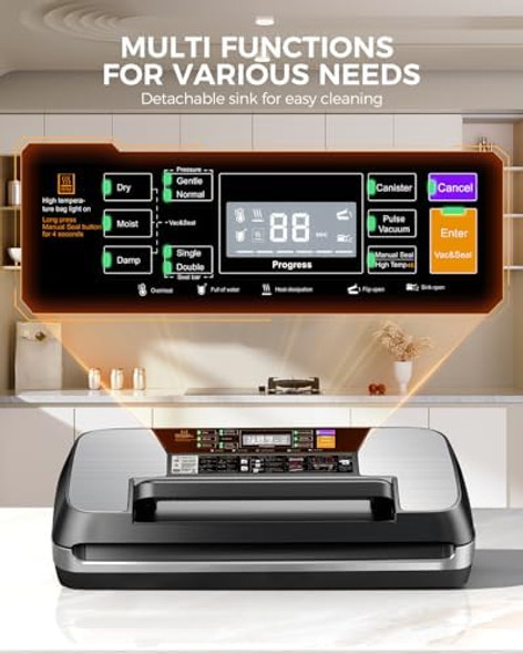 95Kpa Vacuum Sealer Machine Commercial Full Automatic Food Sealer Food Vacuum Sealing Machine With Cutter 10 Pre-Cut Bags & Bag Rolls And Accessory Hose Fully Starter Kits Black 95Kpa Vacuum Sealer Machine Commercial Full Automatic Food Sealer Food Vacuum Sealing Machine With Cutter 10 Pre-Cut Bags & Bag Rolls And Accessory Hose Fully Starter Kits Black