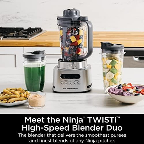 Ninja Ss151 Twisti Blender Duo High-Speed 1600 Wp Smoothie Maker & Nutrient Extractor 5 Functions Smoothie Spreads & More Smarttorque 34-Oz. Pitcher & (2) To-Go Cups Gray