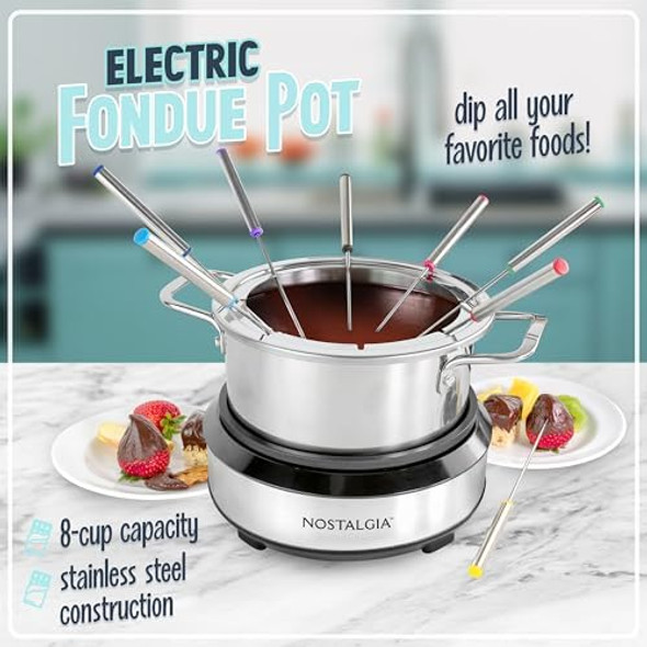 Nostalgia 6-Cup Electric Fondue Pot Set For Cheese & Chocolate - 6 Color-Coded Forks Temperature Control - Stainless Steel Kitchen Gadgets And Appliances For Hors D'Oeuvres And More - Stainless Steel Nostalgia 6-Cup Electric Fondue Pot Set For Cheese & Chocolate - 6 Color-Coded Forks Temperature Control - Stainless Steel Kitchen Gadgets And Appliances For Hors D'Oeuvres And More - Stainless Steel