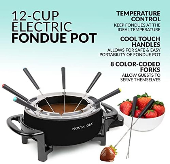 Nostalgia 12-Cup Electric Fondue Pot Set For Cheese & Chocolate - 8 Color-Coded Forks Temperature Control - Stainless Steel Kitchen Gadgets And Appliances For Hors D'Oeuvres And More – Black Nostalgia 12-Cup Electric Fondue Pot Set For Cheese & Chocolate - 8 Color-Coded Forks Temperature Control - Stainless Steel Kitchen Gadgets And Appliances For Hors D'Oeuvres And More – Black