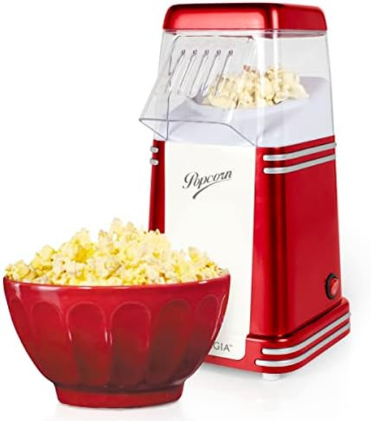 Nostalgia Hot-Air Electric Popcorn Maker 8 Cups Healthy Oil Popcorn With Measuring Scoop Retro Red Nostalgia Hot-Air Electric Popcorn Maker 8 Cups Healthy Oil Popcorn With Measuring Scoop Retro Red