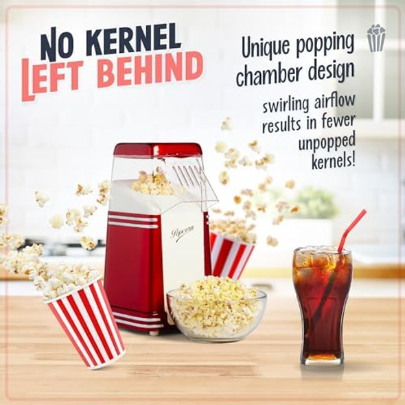 Nostalgia Hot-Air Electric Popcorn Maker 8 Cups Healthy Oil Popcorn With Measuring Scoop Retro Red Nostalgia Hot-Air Electric Popcorn Maker 8 Cups Healthy Oil Popcorn With Measuring Scoop Retro Red