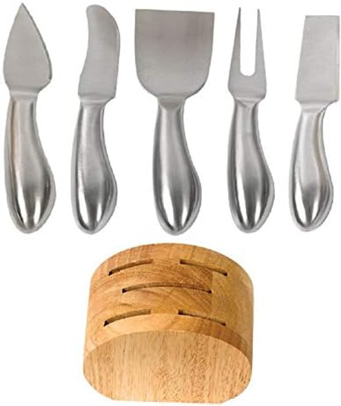 Blocco Cheese Tool Set Five Sculptured Knives And Spreaders Contains Ruberwood Storage Block