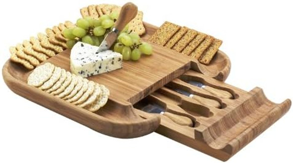 Picnic At Ascot Original Bamboo Cheese/Charcuterie Board With Cracker Groove & Drawer With Cheese Tools - Designed & Quality Checked In The Usa Picnic At Ascot Original Bamboo Cheese/Charcuterie Board With Cracker Groove & Drawer With Cheese Tools - Designed & Quality Checked In The Usa