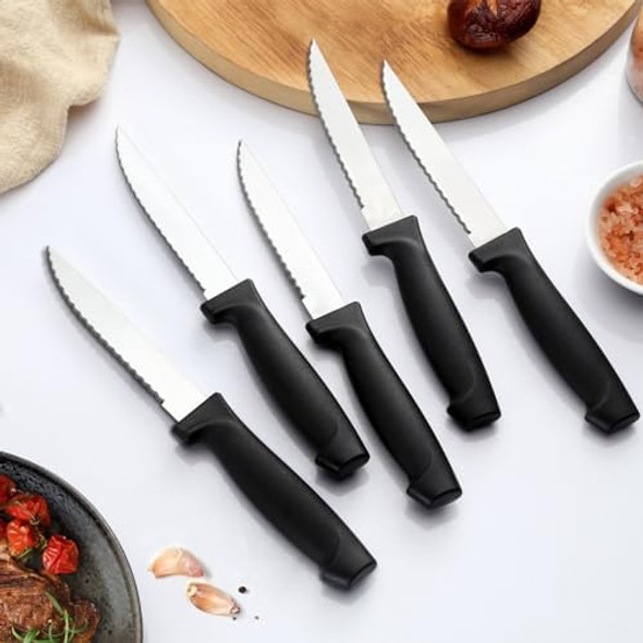 Pleafind 16-Pcs Steak Knives 8.5 Inch Serrated Knives Stainless Steel Steak Knives Meat Knife For Table Elegant Black Steak Knife Set For Home Kitchen Restaurant Dishwasher Safe