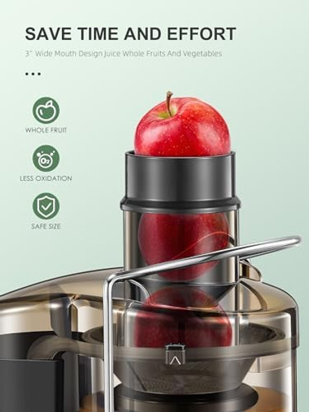 Qcen Juicer Machine 800W Centrifugal Juicer Extractor With 3” Wide Mouth Feed Chute For Fruits & Vegetables Easy To Clean Stainless Steel Bpa-