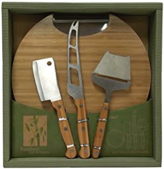 Red Vanilla Gr916-249 Slice Bamboo Cheese Board Set With Food Tray & Cheese Knife Brown