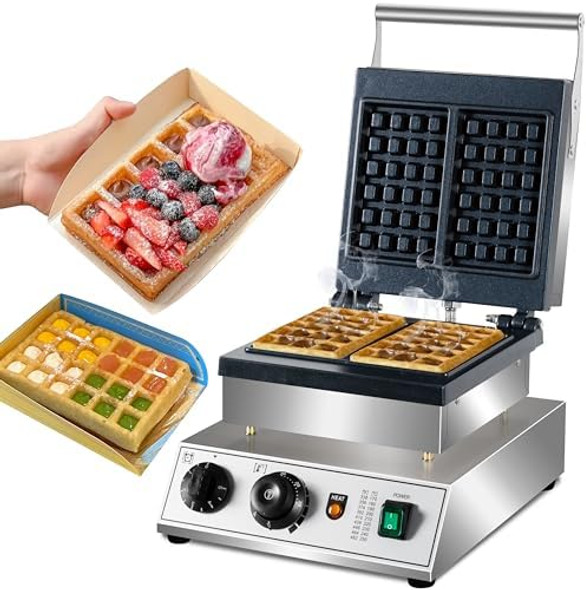 Commercial Waffle Maker 1600W Rectangle Waffle Iron Non-Stick Belgian Waffle Baker Machine With Temp Range And Time Control Teflon-Coated Baking Pan Stainless Steel Body Commercial Waffle Maker 1600W Rectangle Waffle Iron Non-Stick Belgian Waffle Baker Machine With Temp Range And Time Control Teflon-Coated Baking Pan Stainless Steel Body