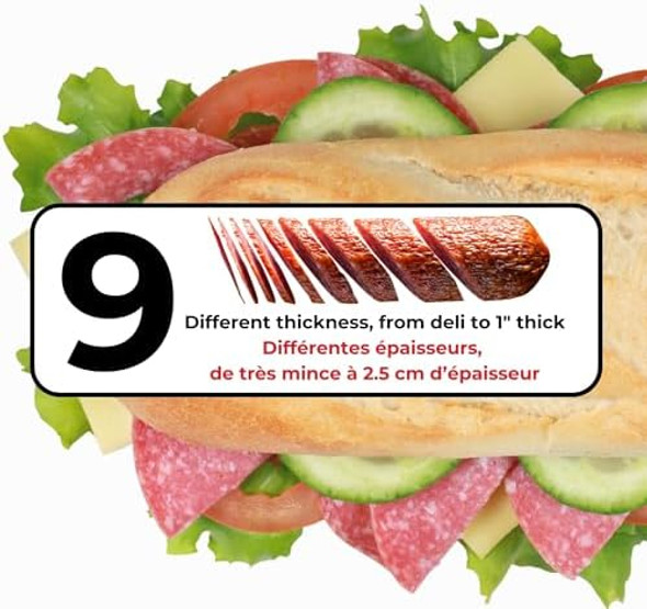 Starfrit Deli Slicer - Slices Meat Cheese Bread - 6.5" Stainless Steel Blade - Adjustable Thickness Knob - Nestable For Easy Storage 2-In-1 Fruit And Vegetable